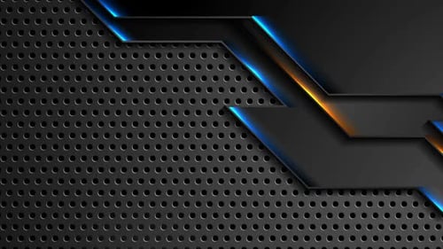 Futuristic technology motion background with blue orange neon glowing lights