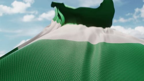 Realistic Green and White Fabric Flag Waving in Wind