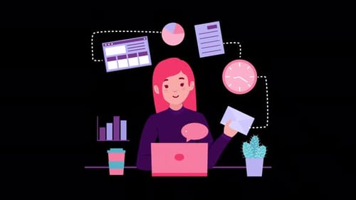 A Woman Working In A Pink Office Alpha Channel 4K