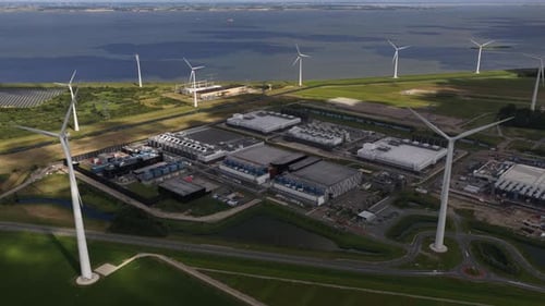 Data center, server hall, industrial hyperscale computing center. Eemshaven, The Netherlands.