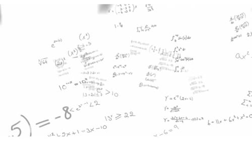 Animation of mathematical equations floating over white background
