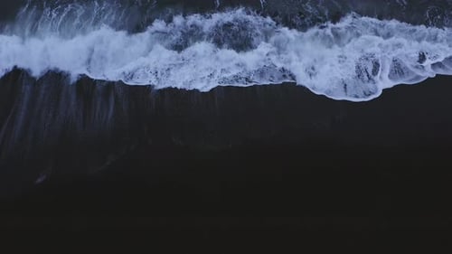 Atlantic Waves On Black Sand Beach Of Reynisfjara In Iceland. -aerial
