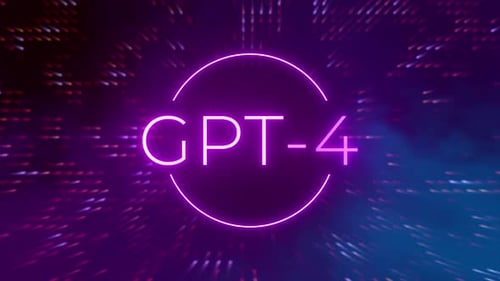 Gpt-4-Neon-Textanimation mit flackerndem Effekt und digitalem verschwommenem Hintergrund