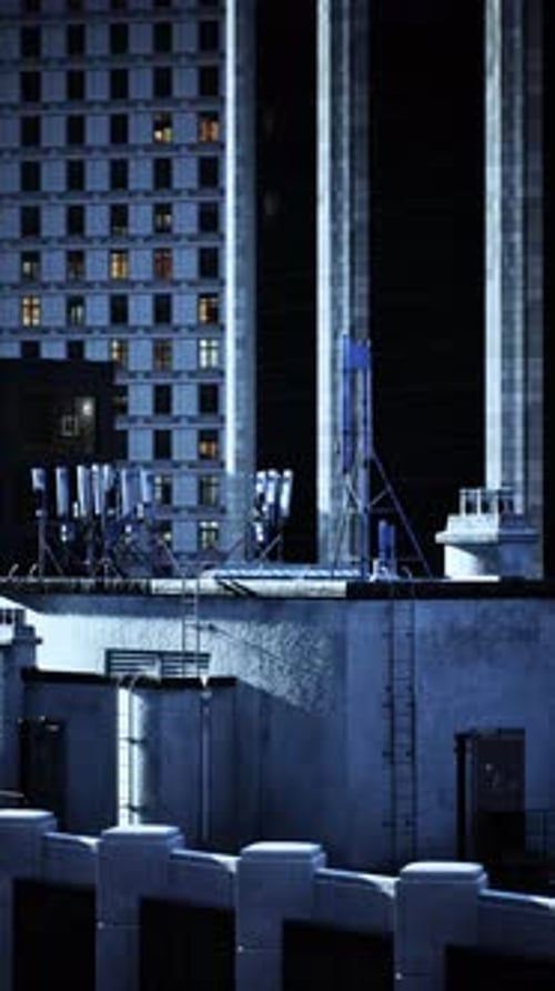 Urban Skyline at Dusk with Antennas and Modern Architecture in View