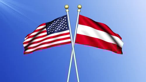 United States and Austria Flags Waving Background