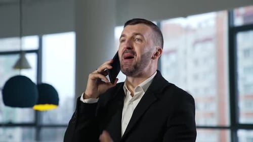 Business talk on the mobile phone. Business call to the partners or clients.