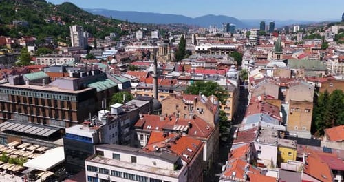 Sarajevo Old Town And City Center In Bosnia and Herzegovina. - aerial shot