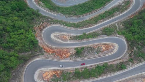 Aerial view of Khau Coc Cha mountain pass in Bao Lac, Cao Bang, Vietnam