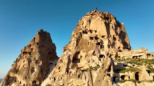 Awesome View of Uchisar Castle at Goreme Historical National Park in Cappadocia Turkey