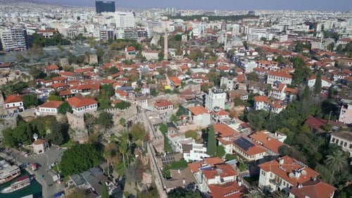 Aerial View the Camera Flies Up Over the Roofs of the Old Town