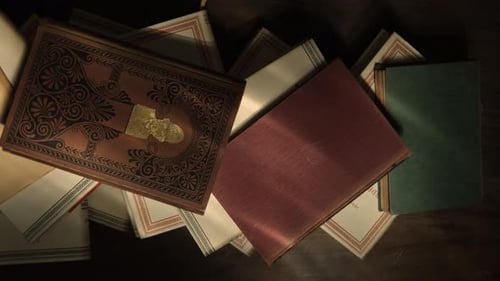 View of a Stack of Old Books From Above