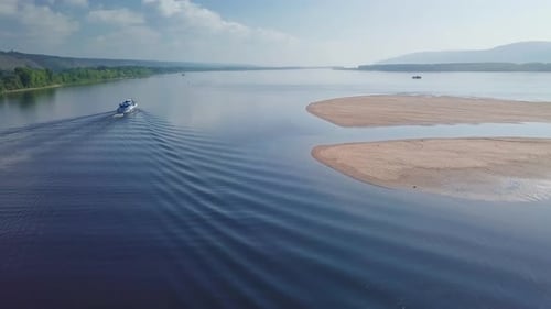Cruise ship moves on the Volga river