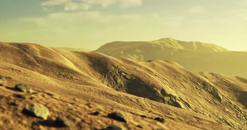 Golden Hour Desert Mountain Landscape Fly Through Animation