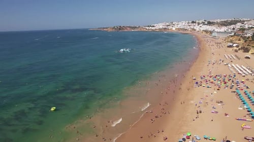 Concept of Popular Destinations for Beach Holidays Aerial View of the Mediterranean Coast Algarve