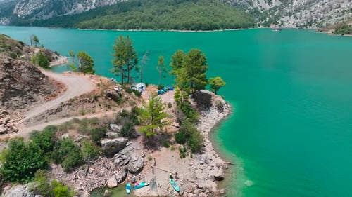 Aerial View Exploring the Green Canyon on Paddleboards People Relax and Enjoy the Summer Sun