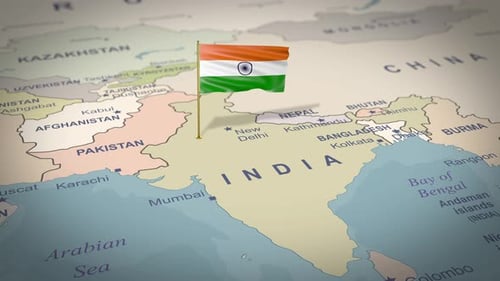India Flag Waving Animation on Political World Map