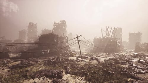 Post-Apocalyptic Destroyed City Landscape Flyover