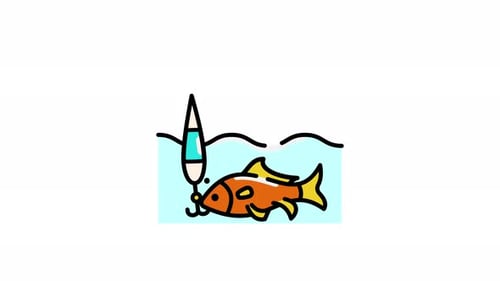 Animated Sketch Icon of Fish Biting Fishing Lure