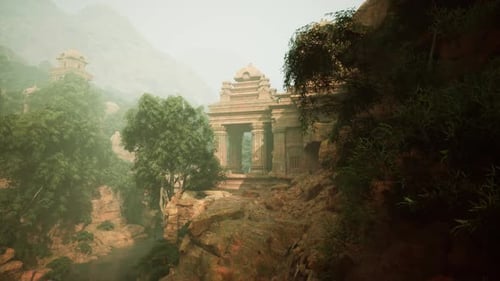 Ancient Cambodian Temple Perched on Rocky Cliff