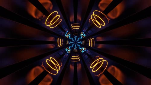 Orange And Blue Neon Spirals Tunnel Background Vj Loop In 4K