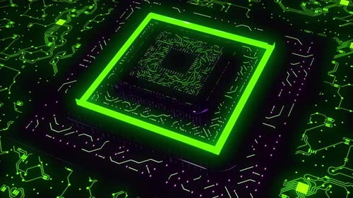 Glowing Green Circuit Board CPU Technology Background