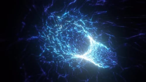 Abstract blue tunnel swirling from lines and particles of triangles glowing futuristic hi-tech