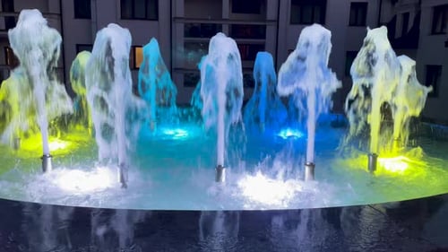Color Fountain Water Flows Selective Focus