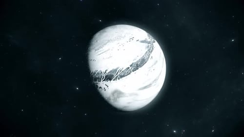 Rotating Icy Planet in Starry Space Background