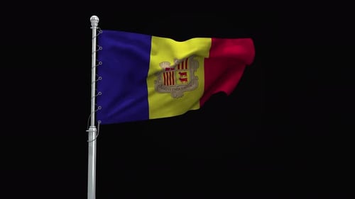 Waving Andorra Flag on Pole Looping Animation