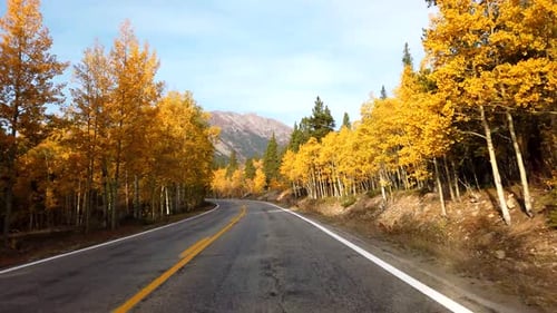 Fall foliage POV driving in the Rocky Mountains of Colorado