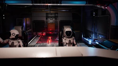 Futuristic 3D Animation of Astronauts Walking in a Spaceship