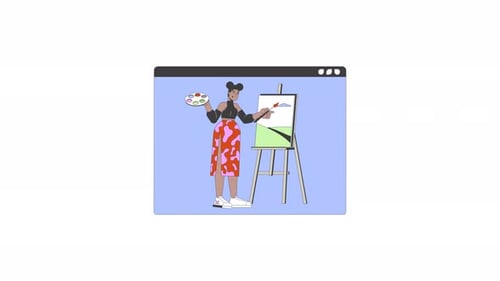 African american woman drawing landscape line 2D character animation