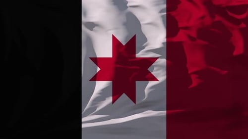 Animated Vertical Waving Flag with Red Geometric Star