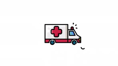 Ambulance Vehicle Emergency Medical Transport with Red Cross. animation isolated alpha channel, anim