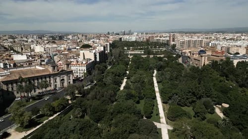 Drone Flying Over Park in Valencia, Spain