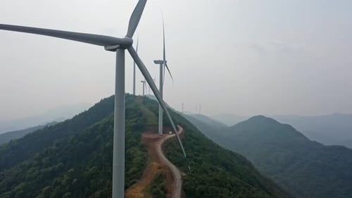 Drone Shot of Wind Turbines Turning . Wind Power, Alternative Energy