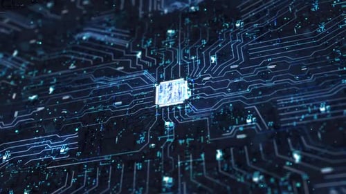 Futuristic Digital CPU on Glowing Circuit Board Animation