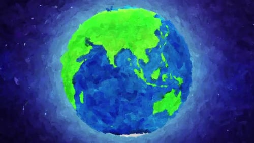 Artistic Painterly Planet Earth Spinning Motion Background
