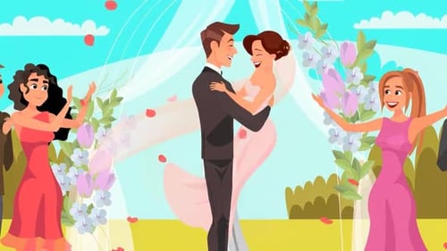 Flat Design Animated Wedding Couple Dancing at Ceremony