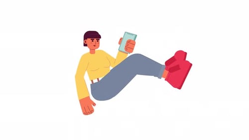 Animated Flat Design Person Floating with Smartphone