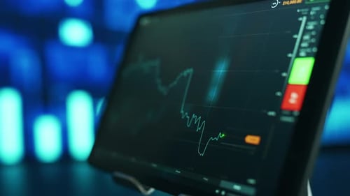 Stock Market Candles and Information of Exchange with Data of Price on the Tablet Screen