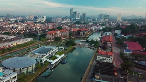Melaka (Malacca) city aerial view in the morning, Malaysia