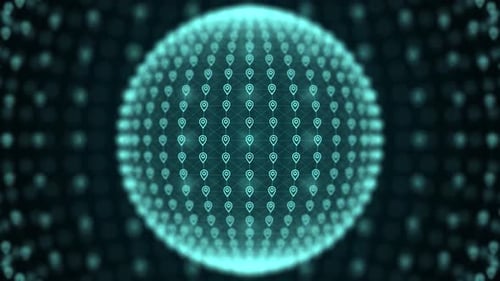Location Pin Sphere Animation – Futuristic Blue Global Navigation Digital Background Loop