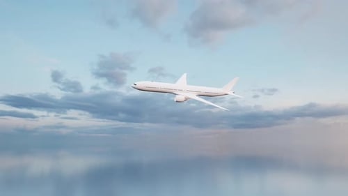 Commercial Passenger Airliner Flying High Above Against a Blue Sky
