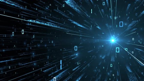 Abstract Binary Data Warp with Glowing Blue Light Tunnel Background Loop