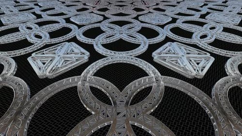 Background with Motion over Chrome Wireframes of Figures, Exclusive, 3D Render, Shapes, Reflection