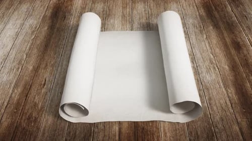 Anciente white Scroll Opens on wooden background