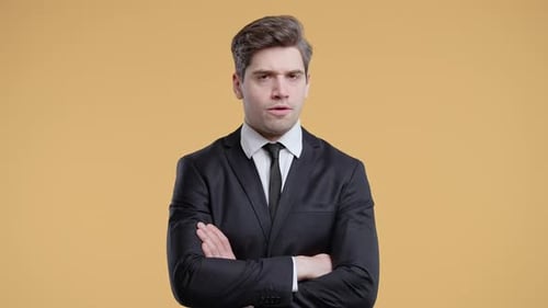 Confused Unyielding Businessman Disapproving With No Head Sign Disagreed Leader