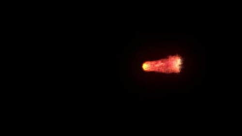 Burning meteor side view on transparent background