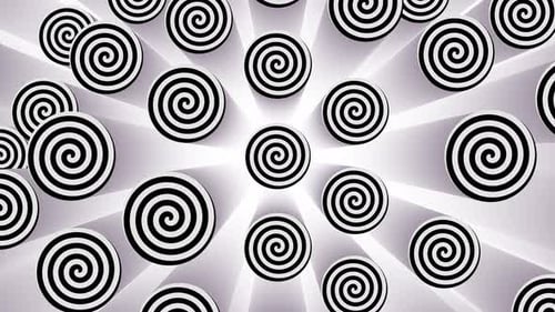 Black and White Rotating Hypnotic Spirals Loop Animation Background